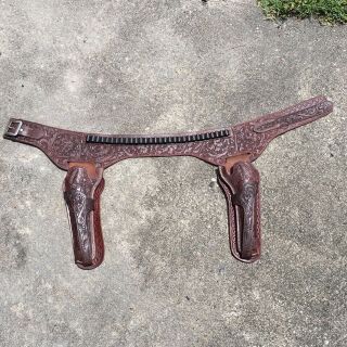 George Lawrence Vintage Leather Double Holster/gun Belt 38/45lc