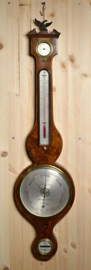Graceful 4 Dials Mahogany F.  Amadio Banjo Wheel Barometer Ca 1830 Antique