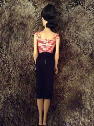 Vintage 3 Brunette Ponytail Barbie w/ Red/white top and navy skirt 2