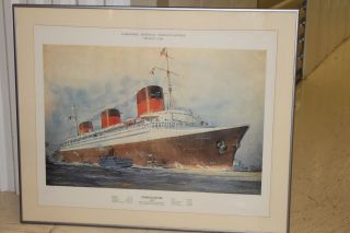 Vintage Poster Framed Compagnie Generale Transatlantique French Line Normandie