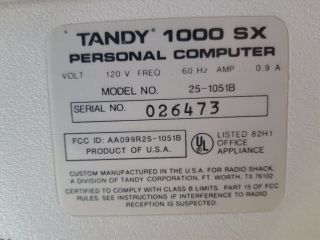 Tandy 1000SX 1000 SX Computer PC with 2 Keyboards Vintage 5.  25 great 3