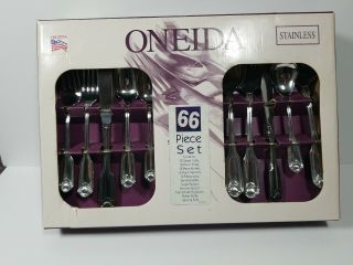 .  Vintage Oneida Stainless " Classic Shell " 66 Piece Set Serves 12 Usa
