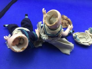 Two antique miniature dolls house bisque peg jointed 5.  5” sailor dolls tlc 9