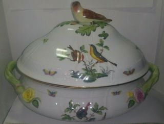 Vintage Herend Rothschild Bird Finial Large Oval Soup Tureen 100l / Ro Hungary