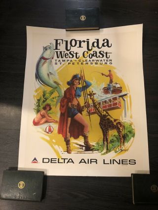 Vintage And Delta Airlines “florida West Coast” Travel Poster