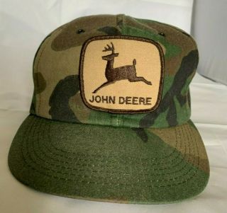 Vintage John Deere Camo Snapback Trucker Hat Cap 70s 80s Usa Foam Lined
