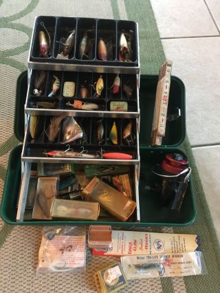 Loaded Umco 803 R Tackle Box Full Of Fishing Lures And A Reel Glass Eyes