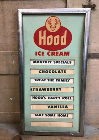 Vintage Hood Ice Cream Dairy Menu Board Advertising Cow Cardboard - Metal Frame