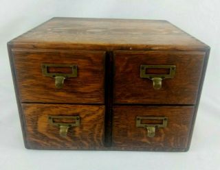 Vintage Oak 4 Drawer 3x5 " Index Card File Cabinet Recipe Box Library Industrial