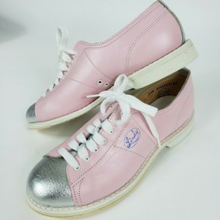 Vintage Linds Bowling Shoes Womens 5 1/2 Rare Pink Right Handed Silver Toe Usa