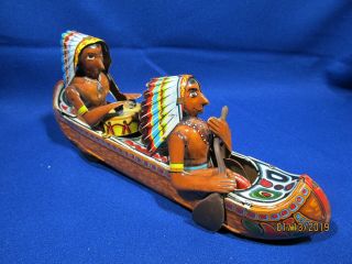 Vintage Indian Canoe Tin Friction Toy From Sm Fine Toys,  Japan