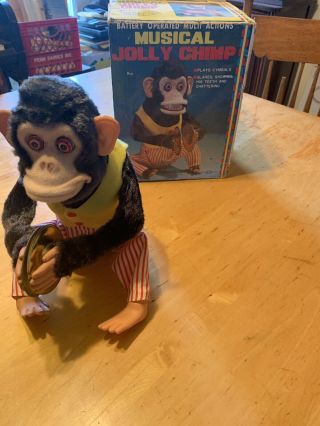 Vintage Battery Operated Musical Jolly Chimp Monkey - -