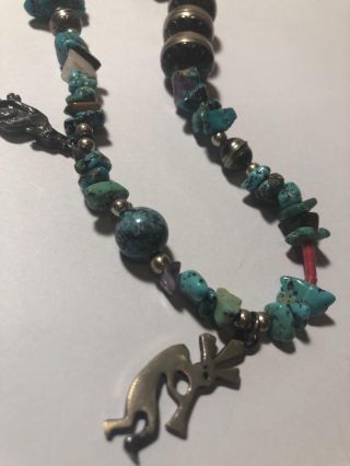 Vintage Native American Sterling Silver 925 Polished Turquoise Fetish Necklace