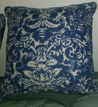 2 Vintage Ralph Lauren Blue Wh Accent Throw Goose Pillows Minaret Floral Fabric