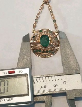 Antique Custom Early Victorian Large 14K Gold Pendant with Emeralds and Pearls 11
