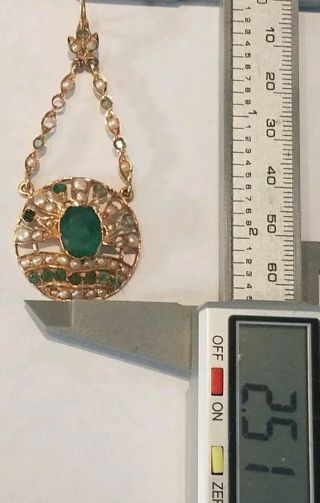 Antique Custom Early Victorian Large 14K Gold Pendant with Emeralds and Pearls 12