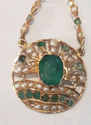 Antique Custom Early Victorian Large 14K Gold Pendant with Emeralds and Pearls 4