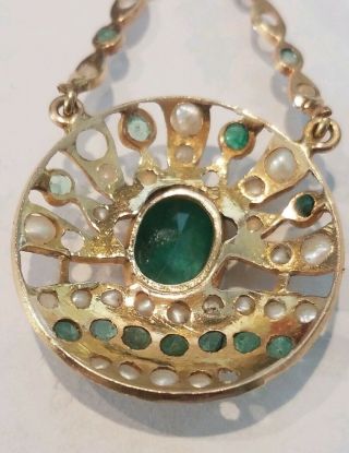 Antique Custom Early Victorian Large 14K Gold Pendant with Emeralds and Pearls 9