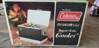 Vintage Green Coleman 56 Qt.  Snow Lite Cooler W/ Tray & Box