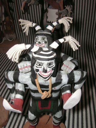 Vintage 7 " Pair Hopi Kachina Dolls Koshari Clowns Dancing Piggy Back Signed Mre