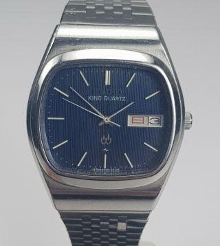 Vintage Seiko King Quartz 5856 - 5010 Blue JDM Kanji Mens Japan Watch 8