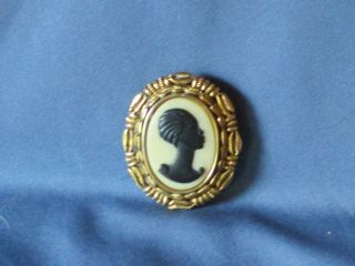 Vintage Signed Coreen Simpson Gold - Tone Metal Lucite Cameo Pin Brooch