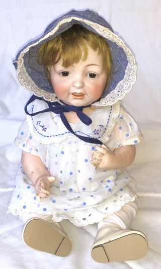 Old Antique German Bisque Character Baby Doll Sammy 211 Brown Eyes 15”
