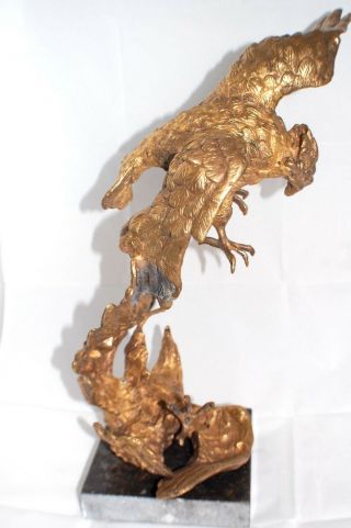 VINTAGE LARGE 17 INCH BRONZE EAGLES FIGHTING IN THE AIR 2