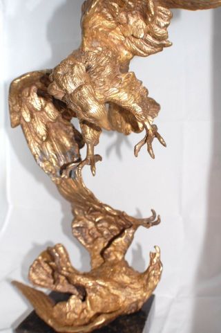 VINTAGE LARGE 17 INCH BRONZE EAGLES FIGHTING IN THE AIR 4