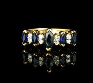 Vintage Estate Natural 1.  0ctw Blue Sapphire & Diamond Solid 14k Gold Band Ring