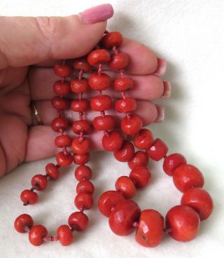 Antique Georgian Faceted Natural Salmon Red Coral Necklace 20 " Long 56.  6 Grams