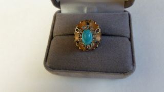 Unique Vintage Estate 750 18k Gold Persian Turquoise Ring 5.  1 Grams Size 6.  75