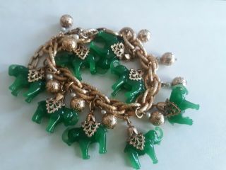 Vintage Napier Faux Jade Elephant Charm Bracelet