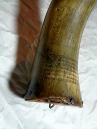Antique Powder Horn Scrimshaw 1775 Boston American Revolutionary War? No Sword