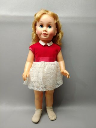 Vintage Mattel Chatty Cathy Doll 20 " Blonde Blue Eyes Red Dress Soft Face