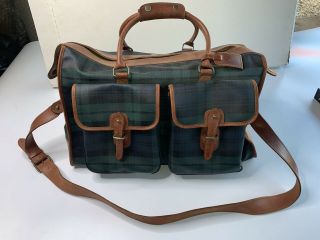 Vintage Polo Ralph Lauren Duffle Bag Black Watch Plaid Luggage Travel Leather