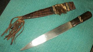 Vintage Antique Native American Indian Hand Made Knife Dag Dagger Rawhide Grass