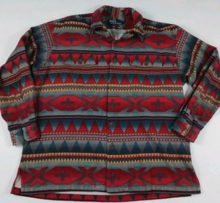 Vintage 90s Polo Ralph Lauren Aztec Southwestern Flannel Shirt Rare Rrl Country
