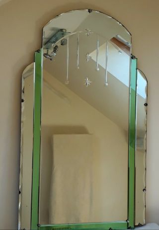 An X - Large Art Deco Vintage Green Skyscraper Mirror - 40 Inches High