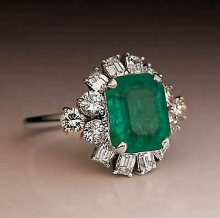 925 Silver 4.  50.  Ct Emerald Cut Antique Art Deco Vintage Engagement Wedding Ring