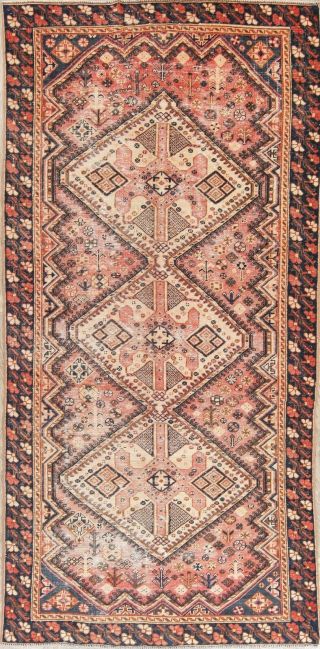 Antique Wool Bakhtiari Old Handmade Oriental Geometric Runner Rug 5 X 10