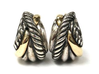 Vintage David Yurman 18k Gold & Sterling Silver Crossover Huggie Hoop Earrings