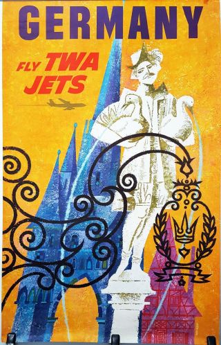 Vintage Travel Poster Twa Trans World Airlines Germany David Klien