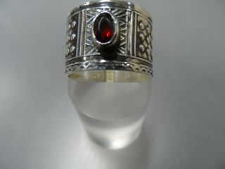 Gorgeous Vintage Sterling Tabra Hand Embossed Ring Size 9,  With Indian Garnet