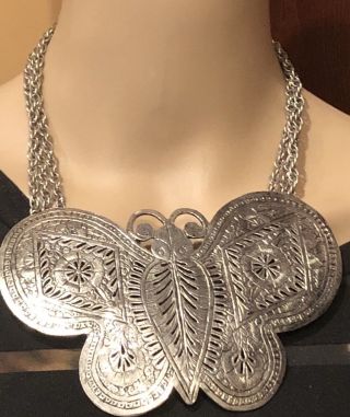 Gorgeous Vintage Massive Runway Pauline Rader Silver Tone Butterfly Necklace