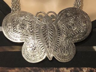Gorgeous vintage Massive RUNWAY PAULINE RADER SILVER TONE Butterfly Necklace 3