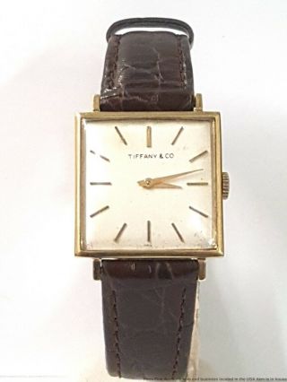 Large Square Art Deco Mens Tiffany Co 14k Gold Thin Mens Watch 3x Signed Rare