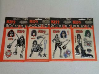 Vintage 1978 Aucoin Kiss Band Rockstics Puffy Stickers Complete Set Of 4