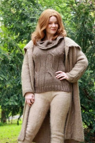 Vintage Mohair Sweater Coat With Angora Pants And Wool/alpaca Turtleneck