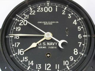 Vintage Chelsea Ships Clock US Navy 24 Hour Dial Bakelite Case 1940 - 50 ' s 6